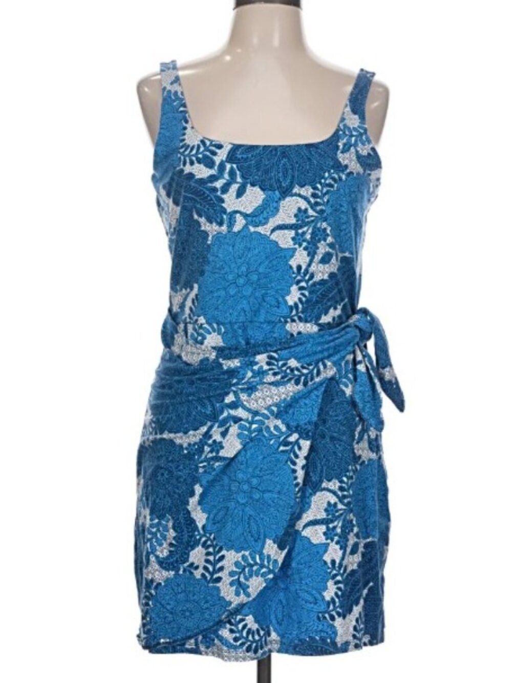 LOFT Blue Floral Tie-Waist Sundress
